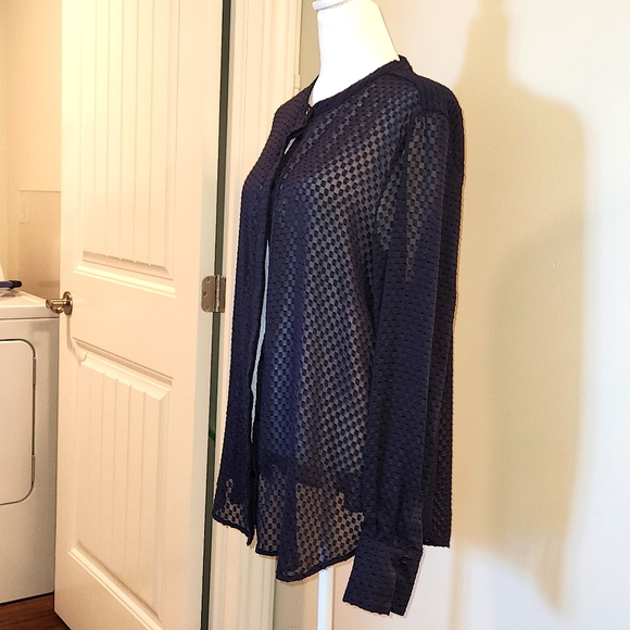 H&M~ Sheer Navy Blue Blouse Size 14 - Picture 3 of 8